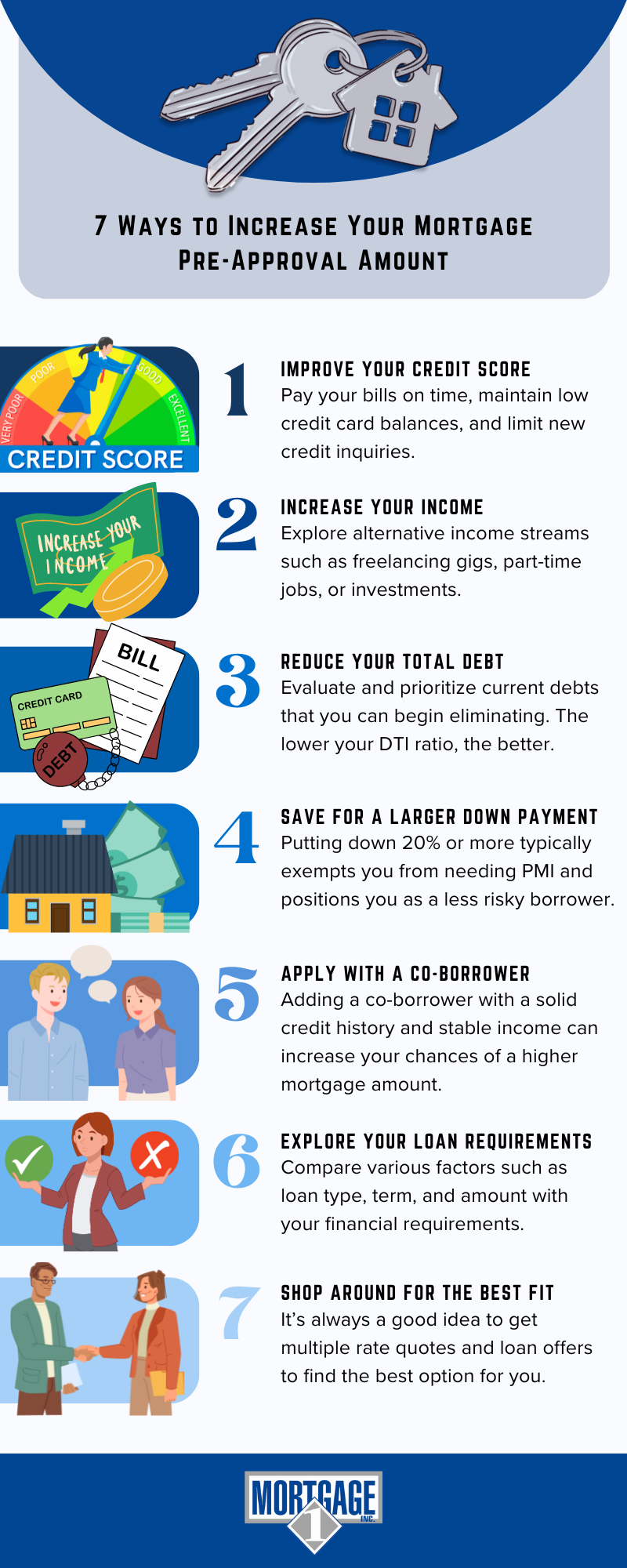 Ways to increase mortgage pre-approval amount infographic